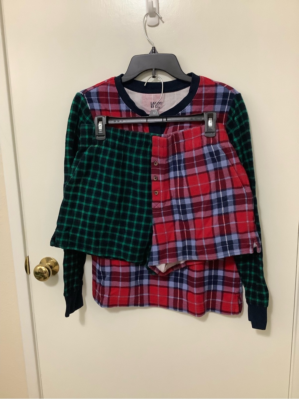 Lands' End Patchwork Plaid Pajama Set